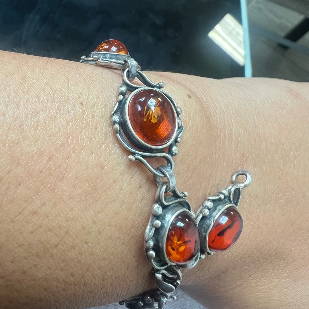 Vintage Natural Baltic Amber with 925 silver bracelet - Picture 5 of 9
